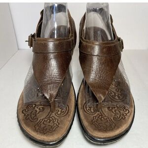 Born Women's Sandal Thong Brown Leather Sling Back Wedge Sz 10 / 42 Boho
